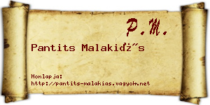 Pantits Malakiás névjegykártya